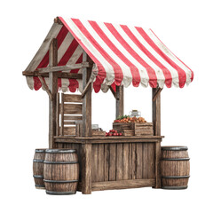 Rustic food stall with striped awning