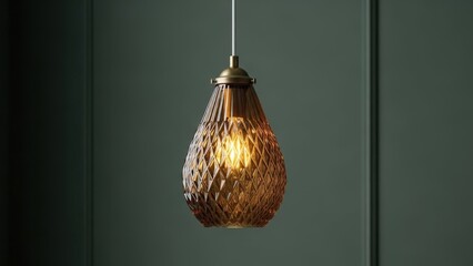Elegant pendant light with warm glow against dark green wall