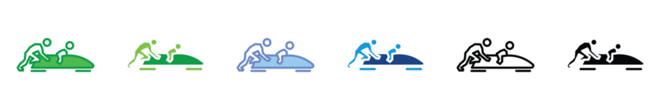 Bobsleigh Sport Icon Set &ndash; Winter Olympics Bobsled Racing Pictogram in Color and Monochrome Styles