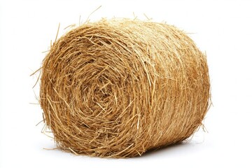 Round dry hay bale for agriculture and livestock feed isolated on white background