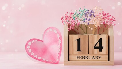 Valentine's Day celebration with wooden calendar and flowers