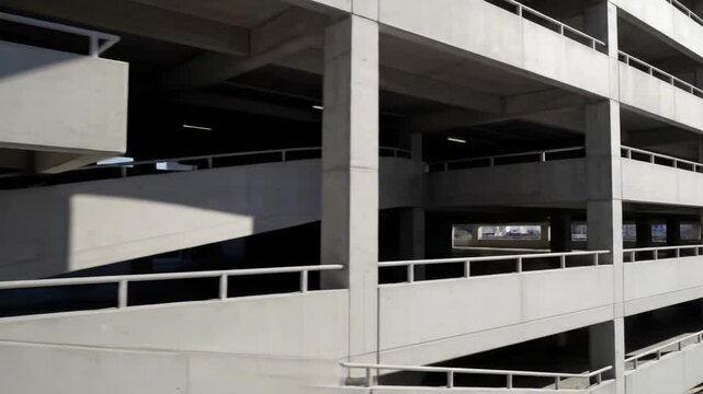 Modern concrete parking garage with geometric lines