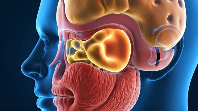 Anatomical illustration of human head profile with internal structures