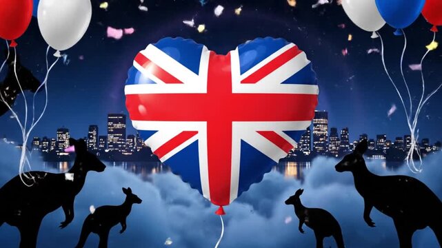 Australia Day Celebration Skyline with Balloons and Iconic Sydney Landmarks