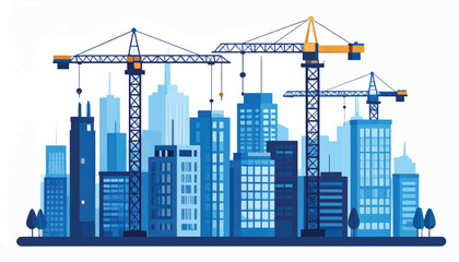 Obraz premium Construction cranes in city development site.