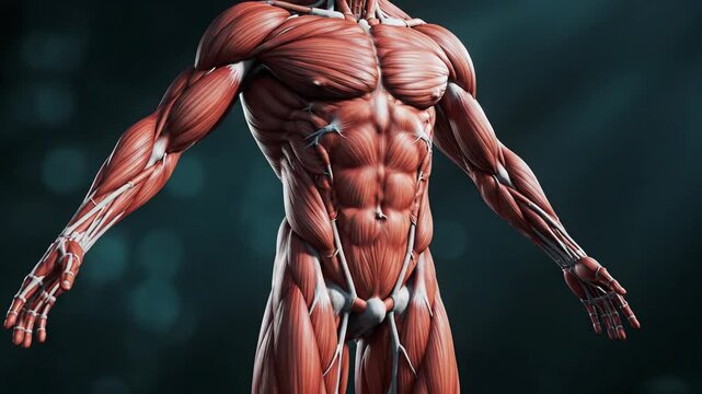 Anatomical illustration of human muscular system showing structure
