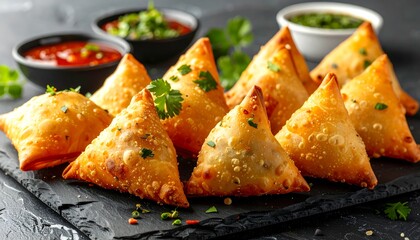 Delicious Samosas with Dipping Sauces - A Culinary Delight.