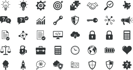 Fototapeta premium Collection of various business and technology icons in black and white