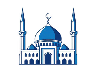 Illustrated mosque with crescent moon isolated on transparent background