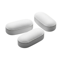 Three white pills isolated on transparent background