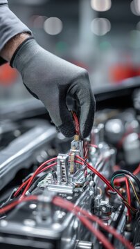 Close-up of a technician's hand connecting wires to a limit switch in a mechanical assembly, showcasing precision and attention to detail in the engineering process