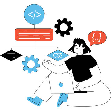 Person coding with flowchart and gears