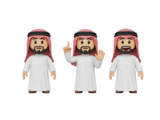 Three men in traditional attire isolated on transparent background