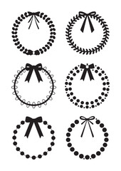 Fototapeta premium Black and white circular frames with bows and decorative borders circles