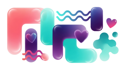 Abstract Shapes and Hearts, Isolated on Transparent Background