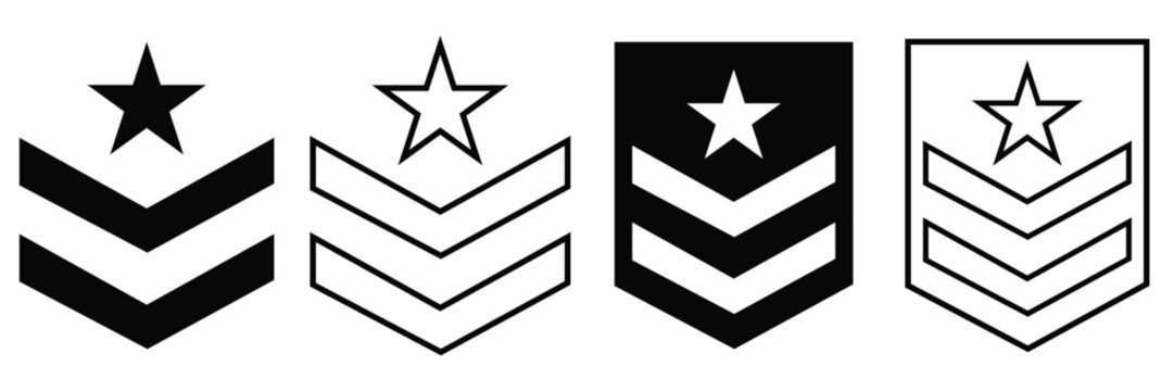 Military Rank Badge Icon Set &ndash; Editable Stroke Chevron Emblems in Simple Flat Line 
Vector Style