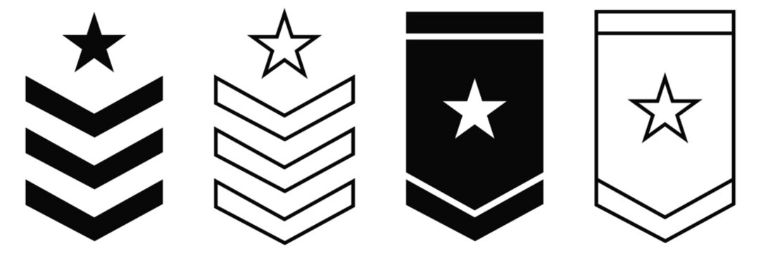 Military Rank Badge Icon Set &ndash; Editable Stroke Chevron Emblems in Simple Flat Line 
Vector Style