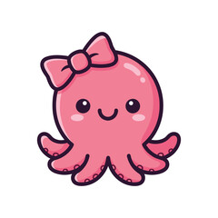 Obraz premium Adorable Pink Octopus Cartoon Character with Bow