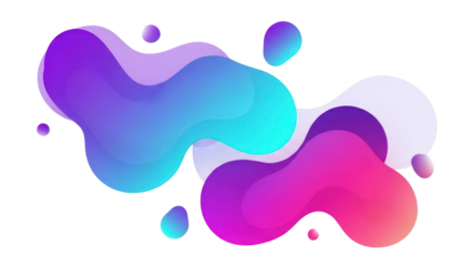 Abstract fluid shapes, gradient colors, isolated on transparent background