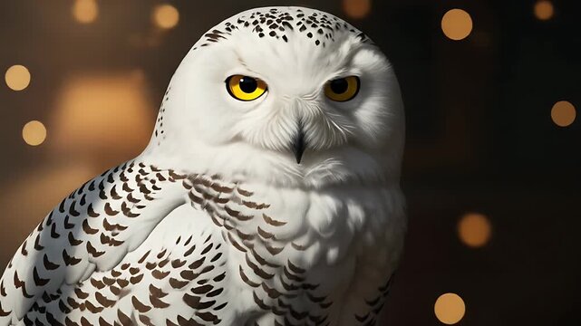 Snowy Owl Portrait with Bokeh Lights