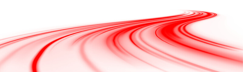 Neon red laser streaks flow along urban streets. Glowing energy swirls, motion lines, road and wave trail patterns highlight futuristic traffic speed. Vector illustration PNG. © ikril