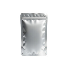 Shiny silver foil stand-up pouch isolated on transparent background