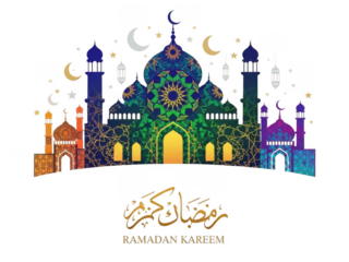 Celebrating ramadan kareem with beautiful mosque illustrations isolated on transparent background