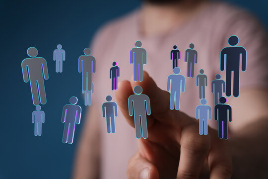 Abstract concept of connected humans, representing networking, communication, teamwork, and digital interaction - Powered by Adobe