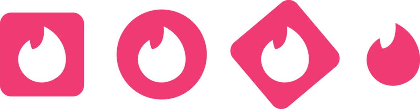 Set of Tinder Dating App Flame Icons on White Background