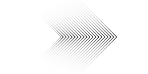 Vector arrow, made of thin black lines on a white background. modern design with a dynamic effect, for covers, prints and graphic projects. Sporty striped pattern. Pointer, navigation, direction.