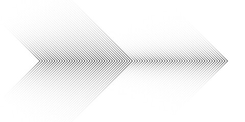 Vector arrow, made of thin black lines on a white background. modern design with a dynamic effect, for covers, prints and graphic projects. Sporty striped pattern. Pointer, navigation, direction.