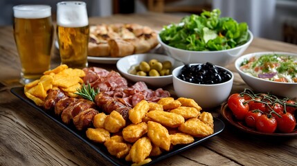 Beer and different snacks for Superbowl or football party