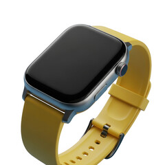 Modern smartwatch with yellow band isolated on transparent background