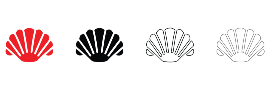 Seashell icon vector set, blue seashell symbol icon vector silhouette and line art