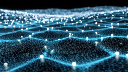 Abstract digital network landscape with glowing nodes and interconnected lines