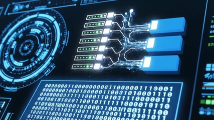 Futuristic digital interface visualization binary code network connections - Powered by Adobe