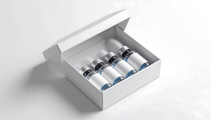 Ampoules in a box - Pharmaceutical packaging for medical treatments.