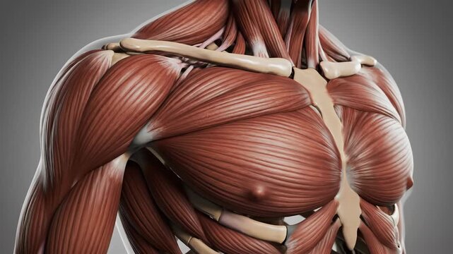 Anatomical illustration of human musculature displayed on gray background