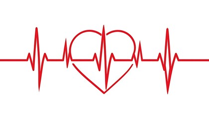 Heartbeat lifeline with heart shape, a symbol of life and love.