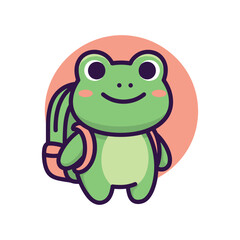 Obraz premium Cartoon Frog with Backpack Illustration