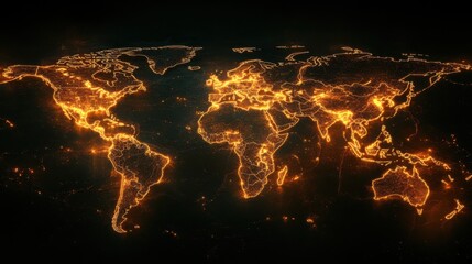 Big data analytics network lines over digital world map