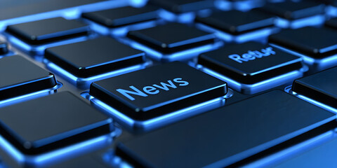 News technology concept - News button on keyboard. 3d illustration
