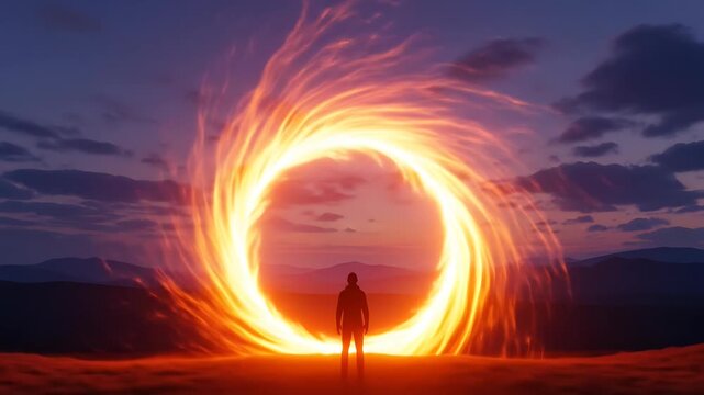Fiery Portal to Another World: Silhouette Against a Supernatural Sky