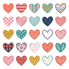Colorful hearts collection isolated on transparent background