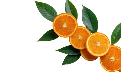 Orange slices nestled among vibrant green leaves