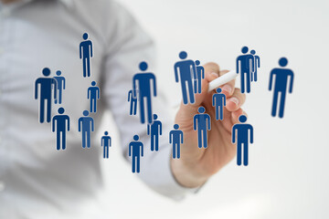 Abstract image showing human icons representing community and team collaboration in digital format. Ideal for b