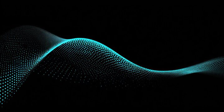 Abstract digital wave form of glowing dots against a dark background
