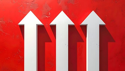 Three White Arrows Pointing Upward on a Red Background.