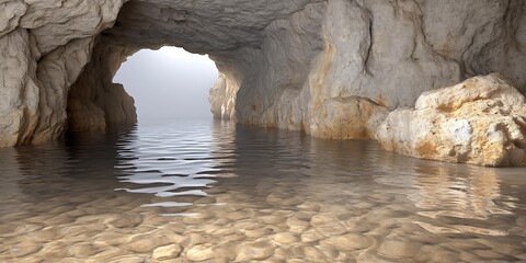 Rock cavern with meteorite light reflections emerald glow mysterious calm mood cinematic interior angle, Realistic Photo