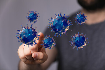 Visual representation of the spread of a virus. Concept of disease transmission, infection, and the...